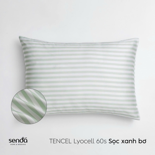 Vỏ gối Lụa Tencel họa tiết kẻ sọc - Sọc xanh bơ