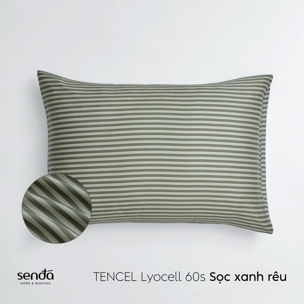 Vỏ gối Lụa Tencel họa tiết kẻ sọc - Sọc xanh rêu