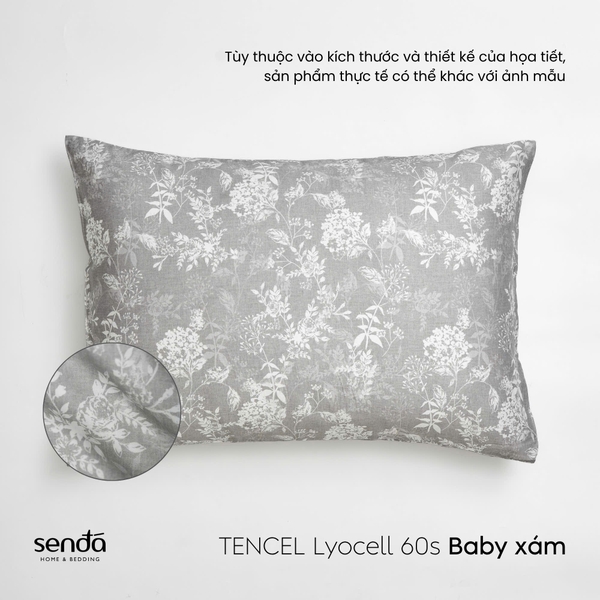 Vỏ gối nằm Lụa Tencel 60S họa tiết - Baby xám