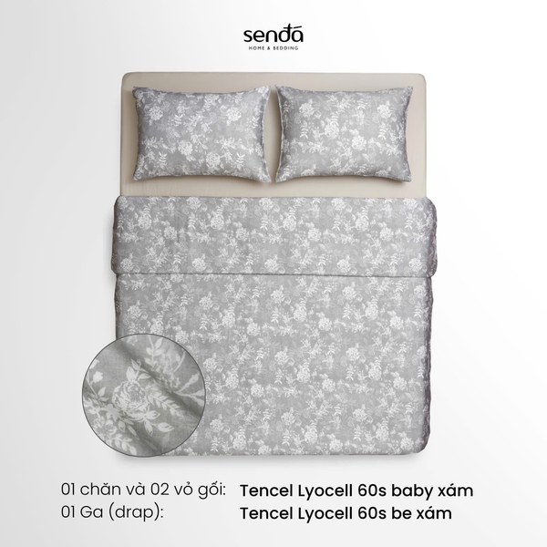 Vỏ chăn chần bông Lụa Tencel 60S họa tiết - Baby xám