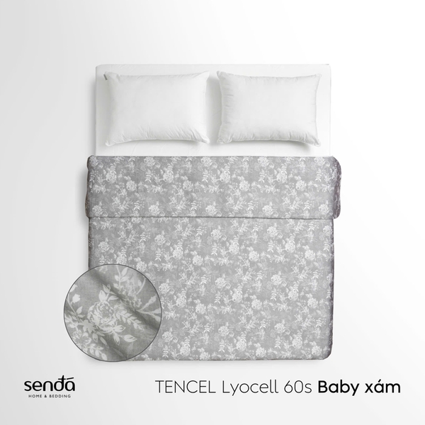 Vỏ chăn mỏng Lụa Tencel 60S họa tiết - Baby xám