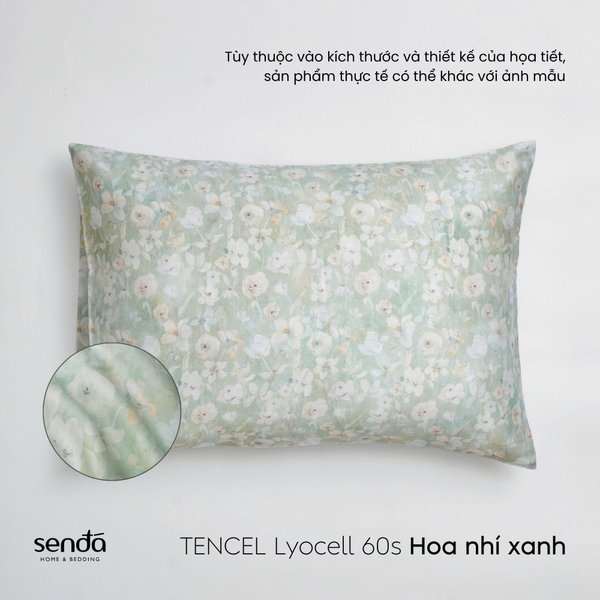 Vỏ gối nằm Lụa Tencel 60S họa tiết - Hoa nhí xanh