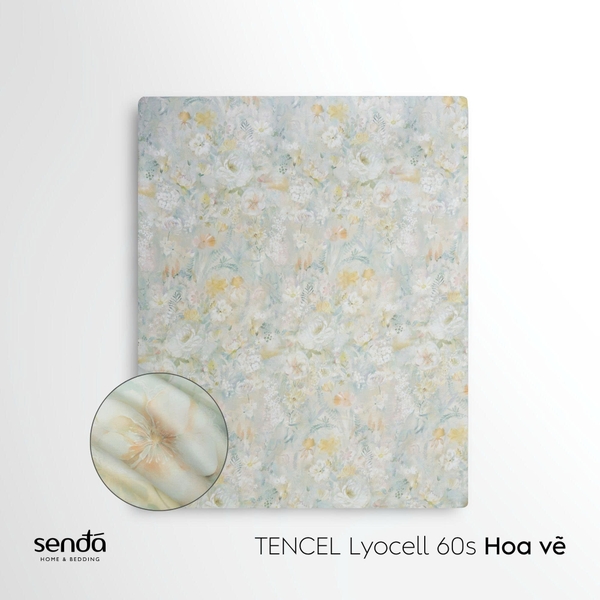 Bộ ga gối 3 món Lụa Tencel 60S họa tiết - Hoa vẽ