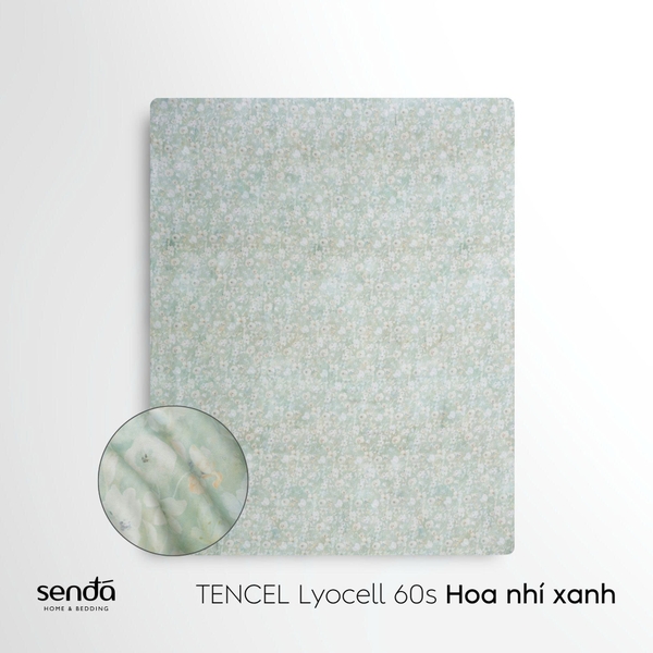 Bộ ga gối 3 món Lụa Tencel 60S họa tiết - Hoa nhí xanh