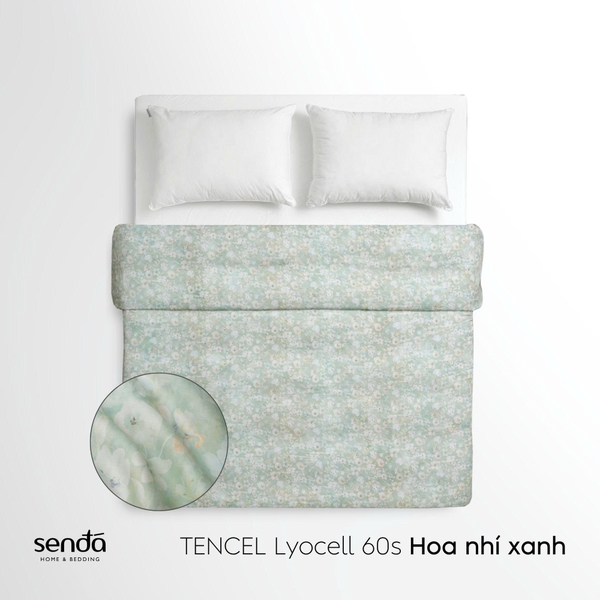 Vỏ chăn mỏng Lụa Tencel 60S họa tiết - Hoa nhí xanh
