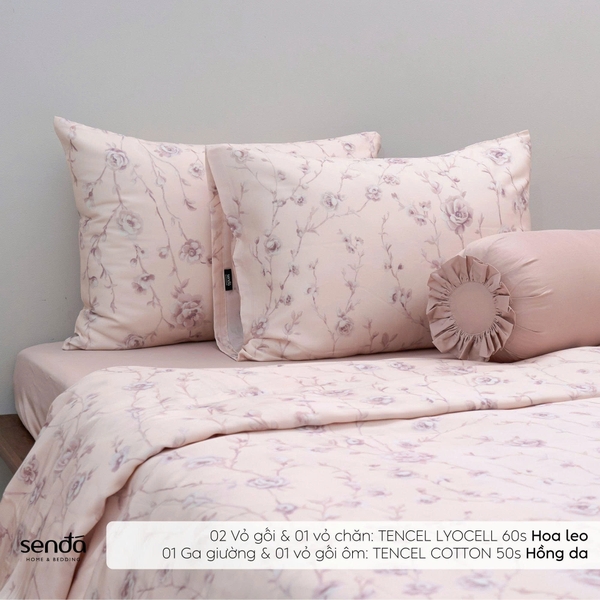 Bộ chăn ga gối 5 món Lụa Tencel 60S họa tiết - Hoa leo