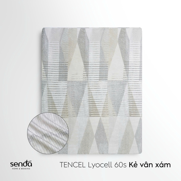 Bộ ga gối 3 món Lụa Tencel 60S họa tiết - Kẻ vân xám
