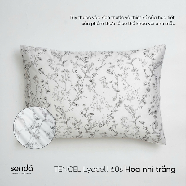 Vỏ gối nằm Lụa Tencel 60S họa tiết - Hoa nhí trắng