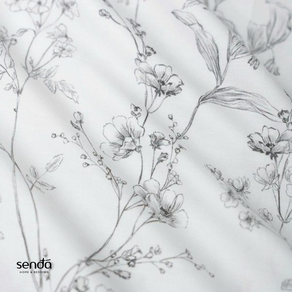 Bộ chăn ga gối 4 món (chăn chần bông) Lụa Tencel 60S họa tiết - Hoa nhí trắng