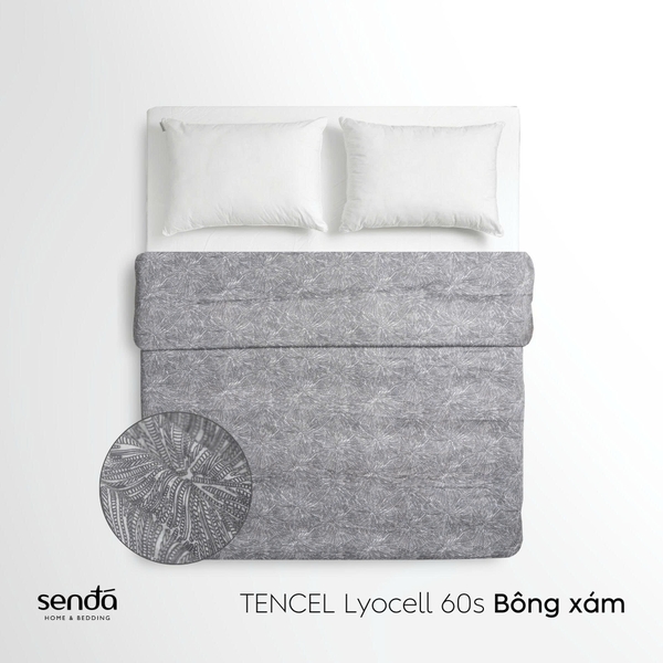 Vỏ chăn mỏng Lụa Tencel 60S họa tiết - Bông xám
