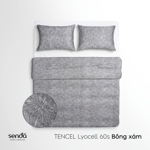 Vỏ chăn chần bông Lụa Tencel 60S họa tiết - Bông xám