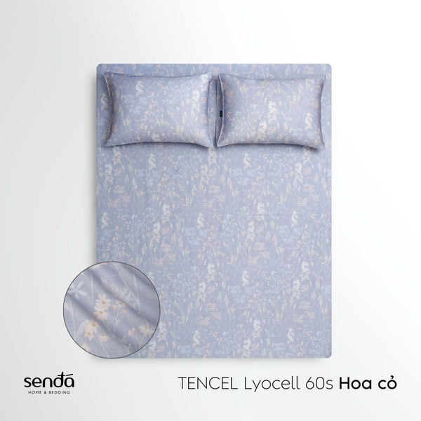 Bộ ga gối 3 món Lụa Tencel 60S họa tiết - Hoa cỏ