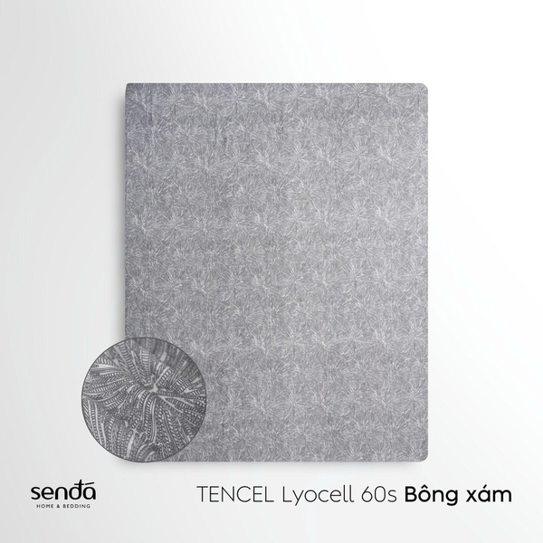 Bộ ga gối 3 món Lụa Tencel 60S họa tiết - Bông xám