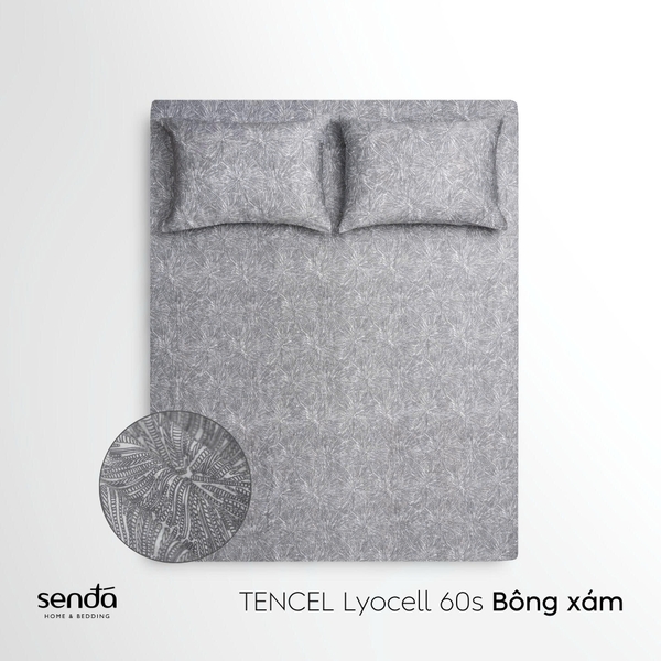 Bộ ga gối 3 món Lụa Tencel 60S họa tiết - Bông xám