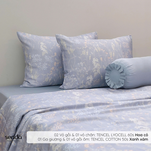 Bộ chăn ga gối 5 món Lụa Tencel 60S họa tiết - Hoa cỏ