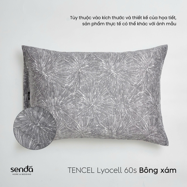 Vỏ gối nằm Lụa Tencel 60S họa tiết - Bông xám
