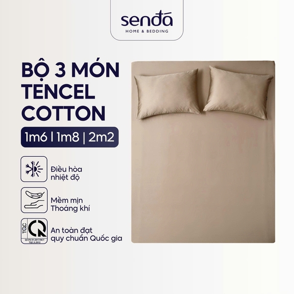 Bộ ga gối 3 món Tencel Cotton trơn màu