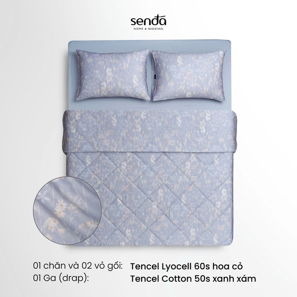 Vỏ chăn chần bông Lụa Tencel 60S họa tiết - Hoa cỏ