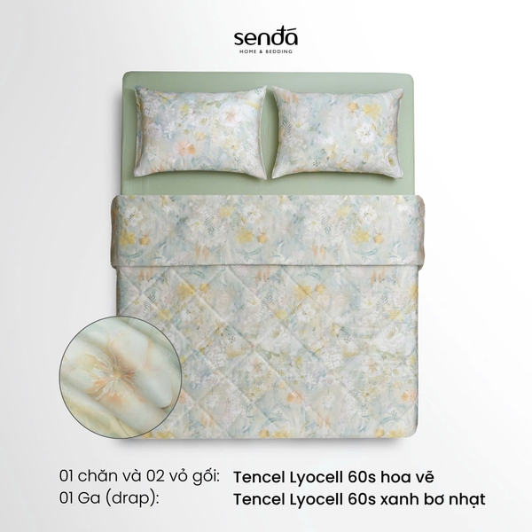 Vỏ chăn chần bông Lụa Tencel 60S họa tiết - Hoa vẽ