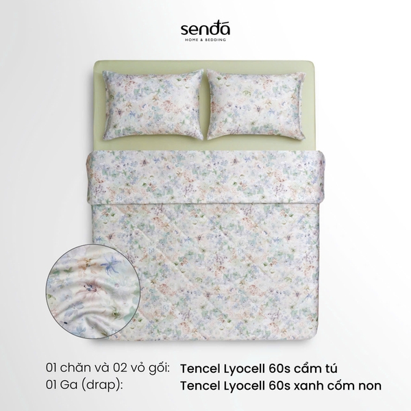 Vỏ chăn chần bông Lụa Tencel 60S họa tiết - Cẩm tú