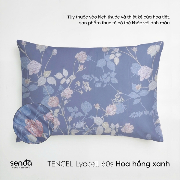 Vỏ gối nằm Lụa Tencel 60S họa tiết - Hoa hồng xanh
