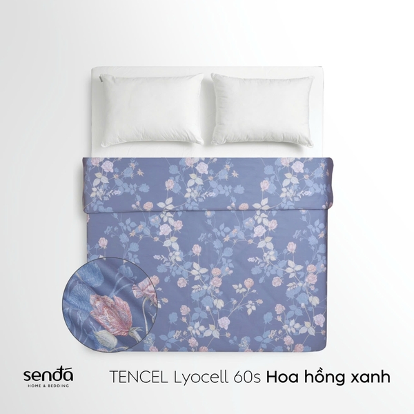 Vỏ chăn mỏng Lụa Tencel 60S họa tiết - Hoa hồng xanh