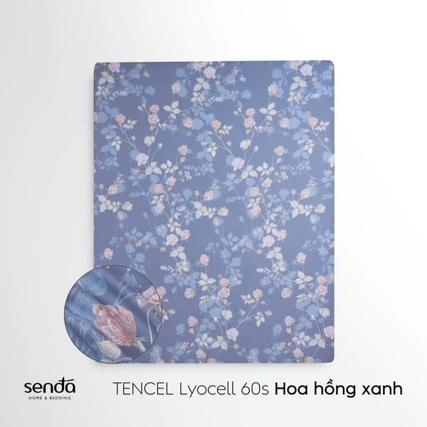 Bộ ga gối 3 món Lụa Tencel 60S họa tiết - Hoa hỗng xanh