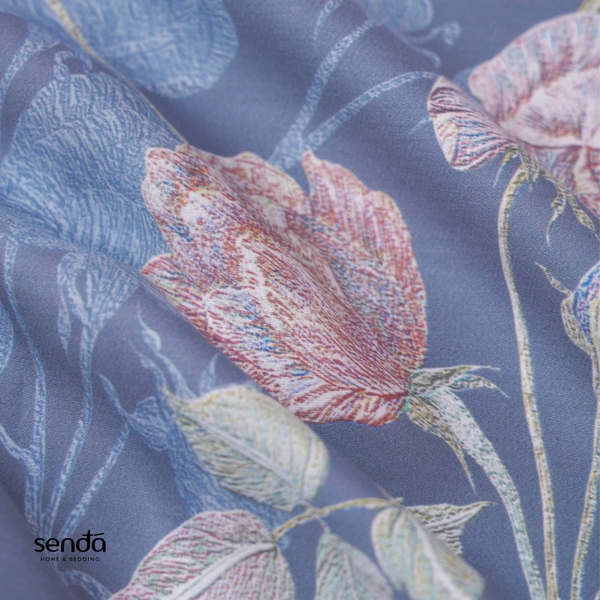 Vỏ gối nằm Lụa Tencel 60S họa tiết - Hoa hồng xanh