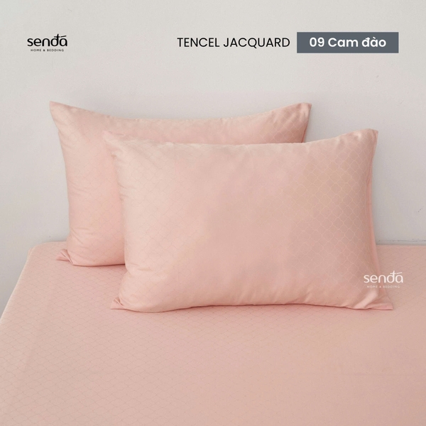 Bộ ga gối 3 món Lụa Tencel Jacquard vân gấm - 09 Cam đào