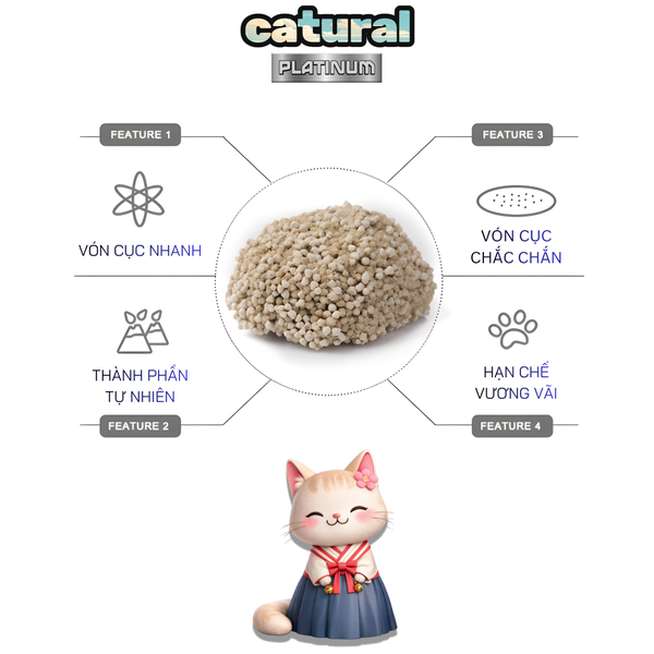 (CAO CẤP) Cát Bentonite Cho Mèo Hạt Siêu Mịn Catural Platinum Hương Coffee 3KG
