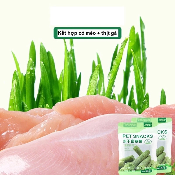 Que Cỏ vị Thịt Gà Làm Sạch Răng và Tiêu Búi Lông cho Mèo gói 30g - Sản phẩm Chăm Sóc Răng Miệng và Lông cho Mèo