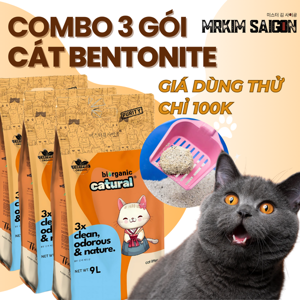 COMBO 3 GÓI CÁT BENTONITE MRKIM 4kg - VÓN CỤC KHỬ MÙI TỐT