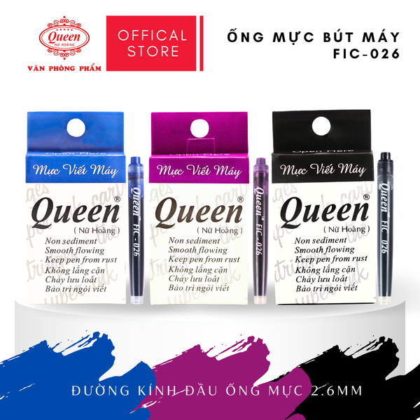 Queen Ống Mực Queen FIC-034 Ống Lớn 34mm (12 Ống/ Hộp; 12 Hộp/ Lốc) (Mực Xanh, Tím)