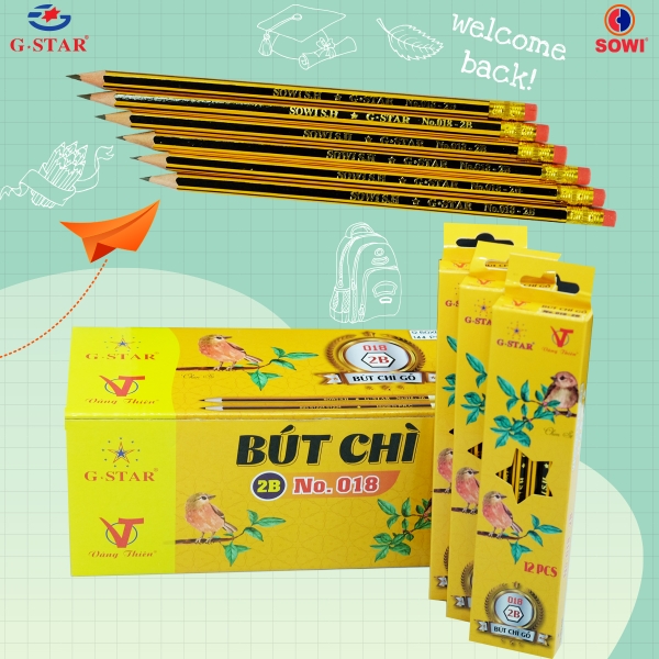 G-Star Bút Chì Gỗ 2B - 018 (12 Cây/ Hộp; 12 Hộp/ Lốc; 20 Lốc/ Thùng)