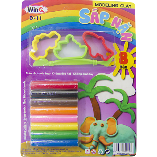 WinQ Sáp nặn 8 màu + khuôn hình D11 (5 Vỉ/ Lốc; 80 Vỉ/ Thùng)