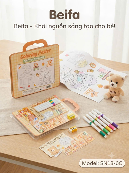 Beifa - Bộ bút tô màu học sinh 6 Dụng Cụ SN13-6 (144 Vỉ/ Thùng)