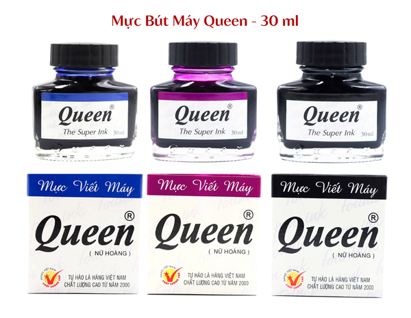 Queen - Mực Viết Máy NỮ HOÀNG 30ml (Xanh, Tím, Đen) (12 Lọ/Lốc; 6 Lốc/Thùng)