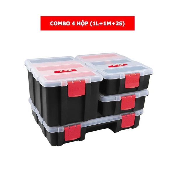 Bộ hộp đựng linh kiện Bison 4 trong 1 nhiều ngăn tiện dụng, dùng đựng ốc vít mũi khoan linh kiện điện tử thủ công câu cá