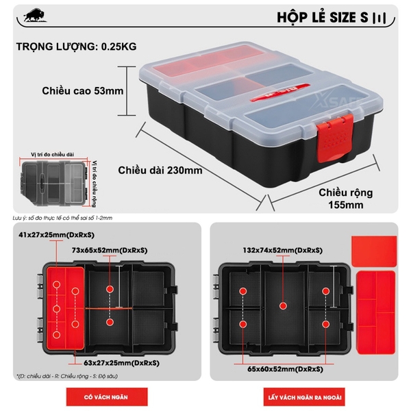 Bộ hộp đựng linh kiện Bison 4 trong 1 nhiều ngăn tiện dụng, dùng đựng ốc vít mũi khoan linh kiện điện tử thủ công câu cá