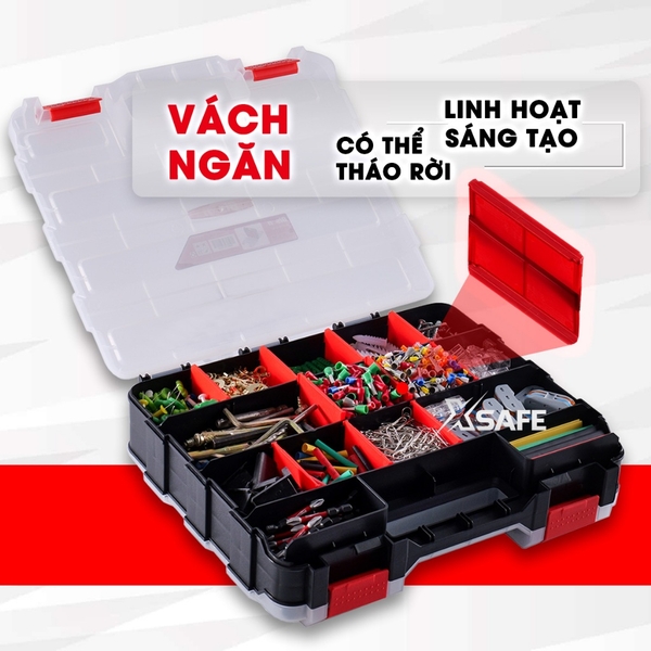 Hộp đựng nhựa linh kiện 2 mặt Bison BS322887 nhiều ngăn chứa, 34 ngăn, vách ngăn có thể tháo rời