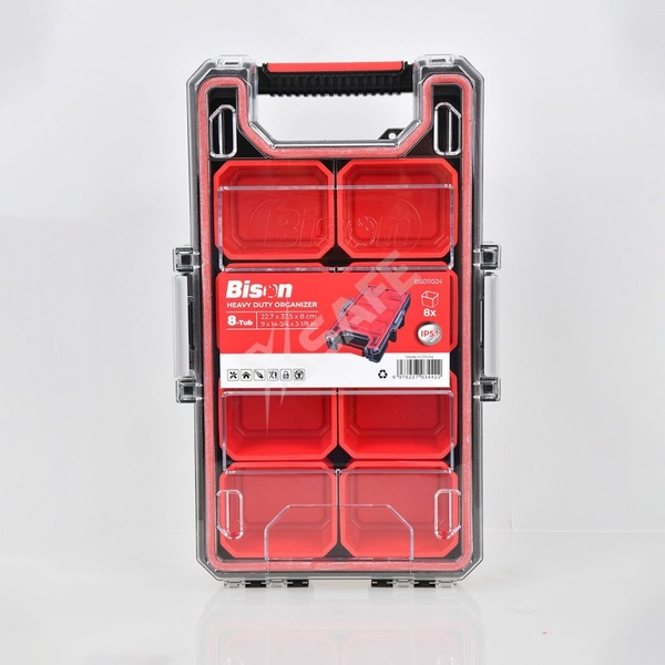 Hộp nhựa đựng linh kiện chống nước chuẩn IP53 Bison 8 ngăn chứa có thể tháo rời, khóa nhôm chịu lực