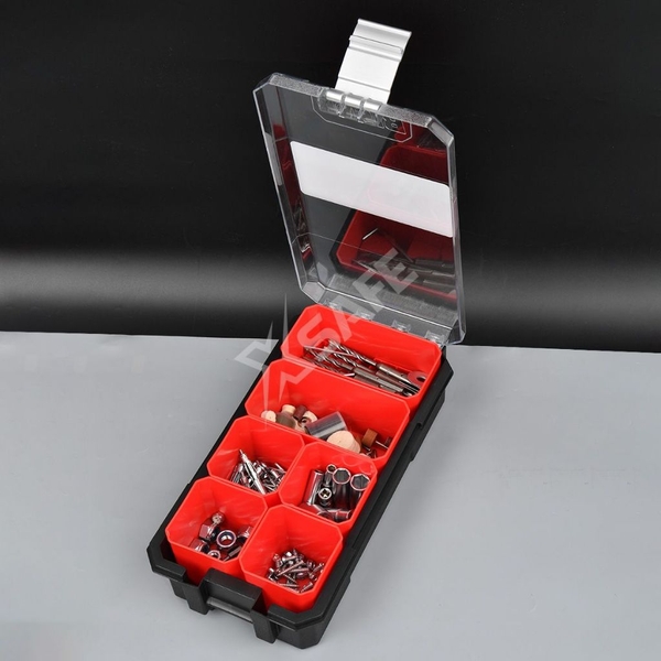 Hộp nhựa đựng linh kiện Bison 6 ngăn có thể tháo rời, kích thước 31x16.5x8.5cm, khóa nhôm chắc chắn