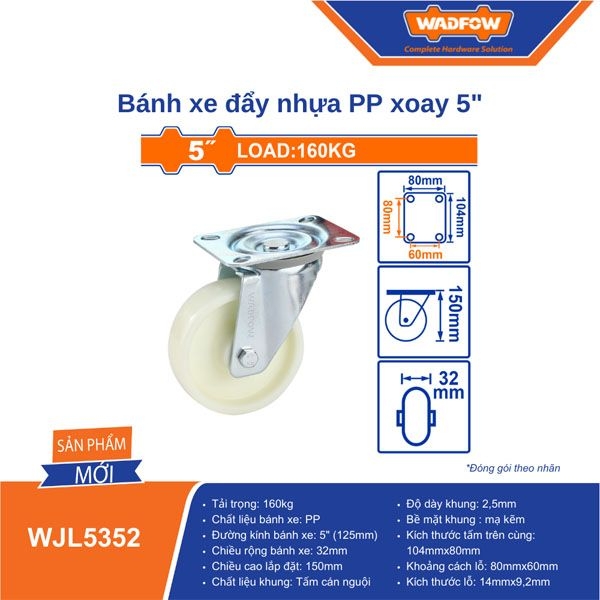 Bánh Xe Đẩy Nhựa PP Xoay 5