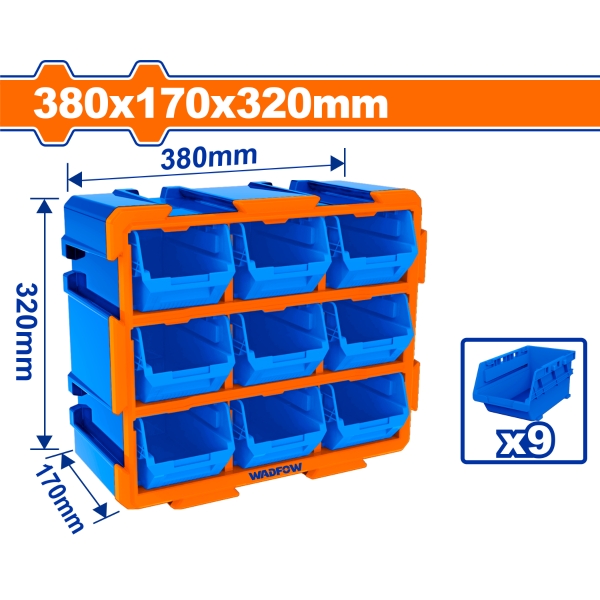 Bộ tủ gồm 9 khay nhựa đựng linh kiện WADFOW WTB8330