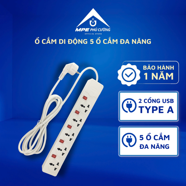 AM5S - Ổ cắm di động 5 ổ màu trắng