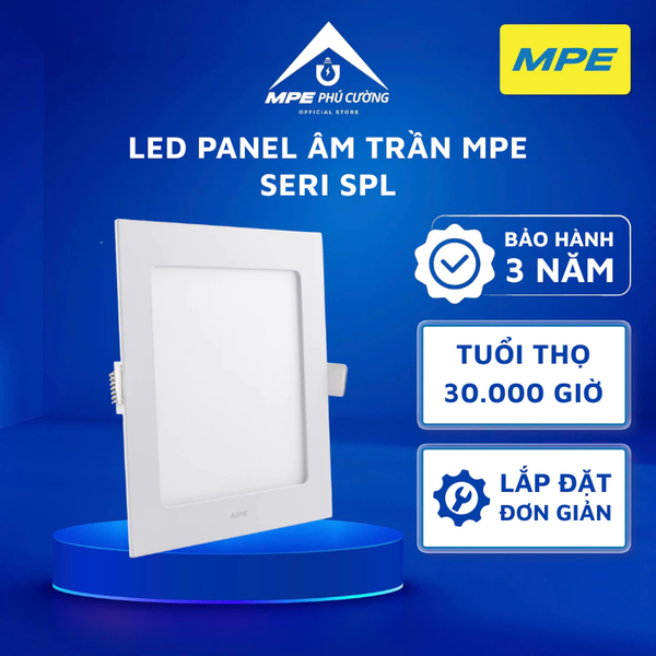 SPL-12V- Đèn led panel vuông âm, nhôm 12W vàng