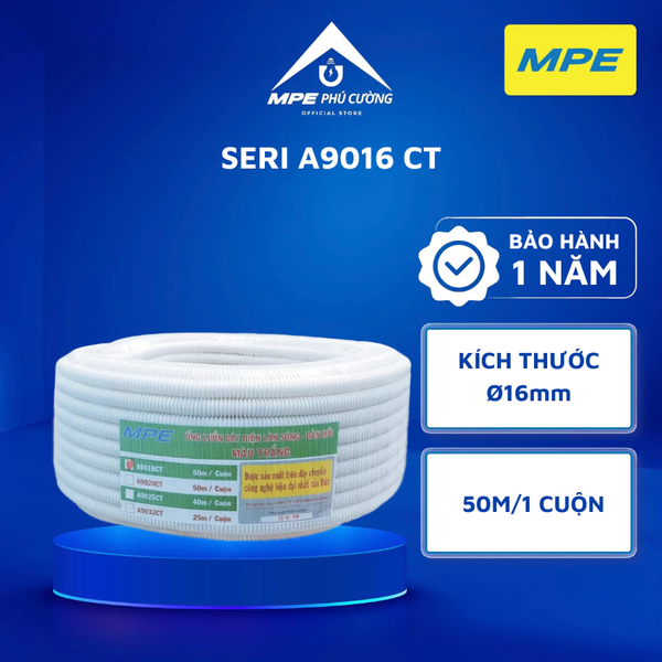 A9016CT - Ống ruột gà D16 màu trắng