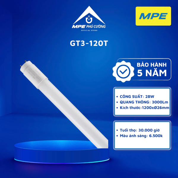 GT3-120T - Đèn led tuýp thủy tinh 1.2M 28W