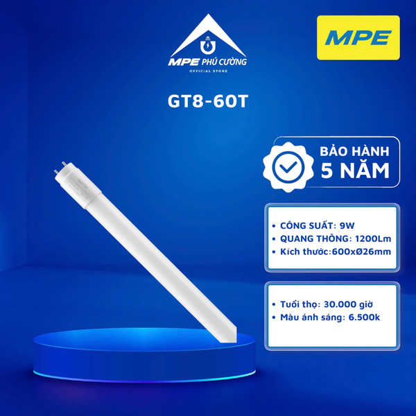 GT8-60T - Đèn led tuýp thủy tinh 6 tấc 9W