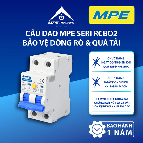 RCBO2-30/263 - Cầu dao RCBO2, 2 cực, 63A